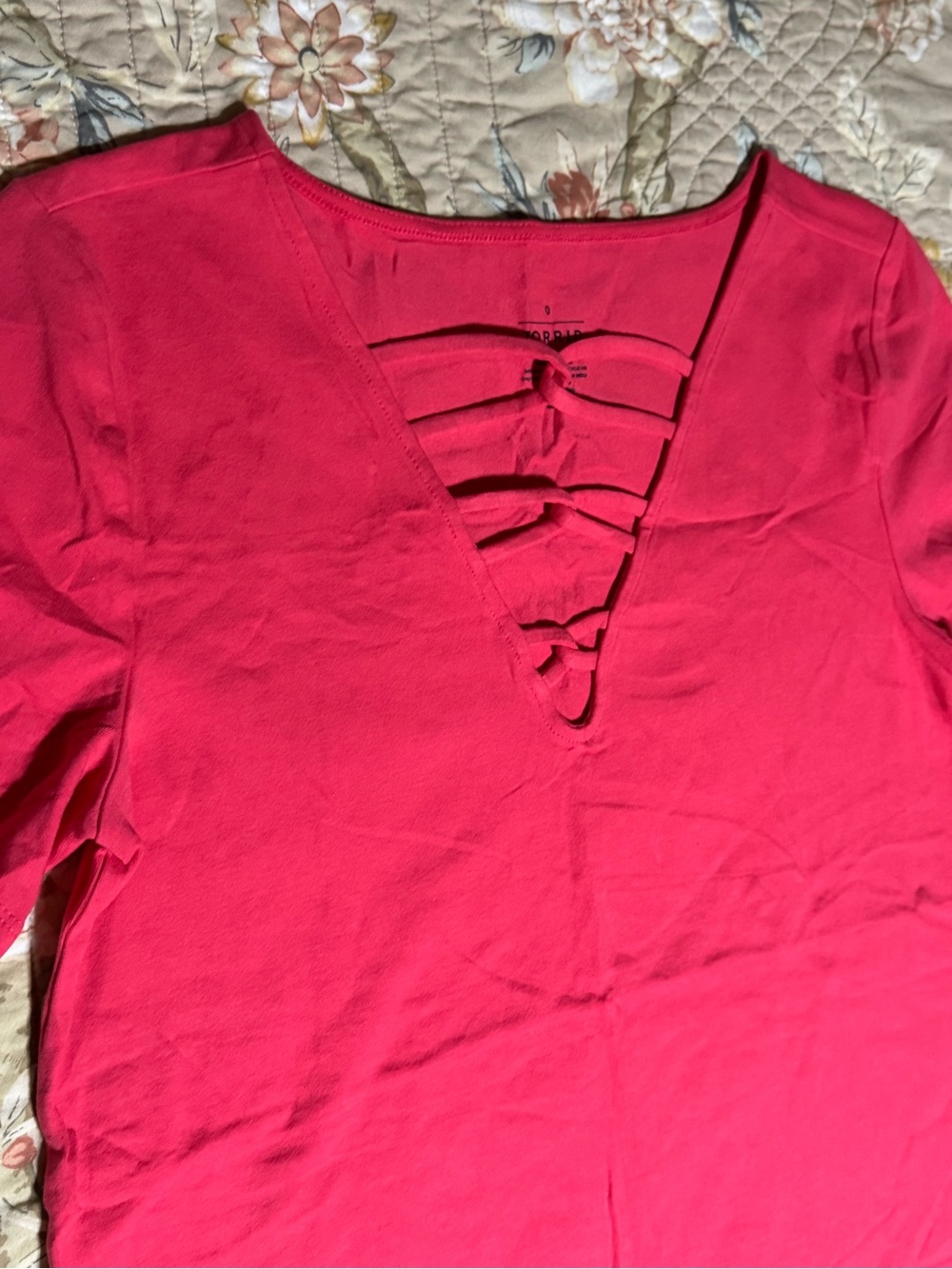 torrid Hot Pink Strappy V-Neck Short Sleeve Top